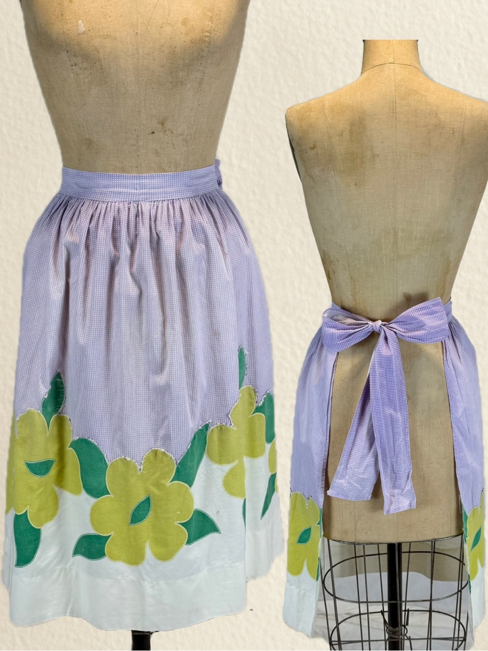 VINTAGE farmhouse 50s half apron kitchen house chore picnic gingham daisy floral